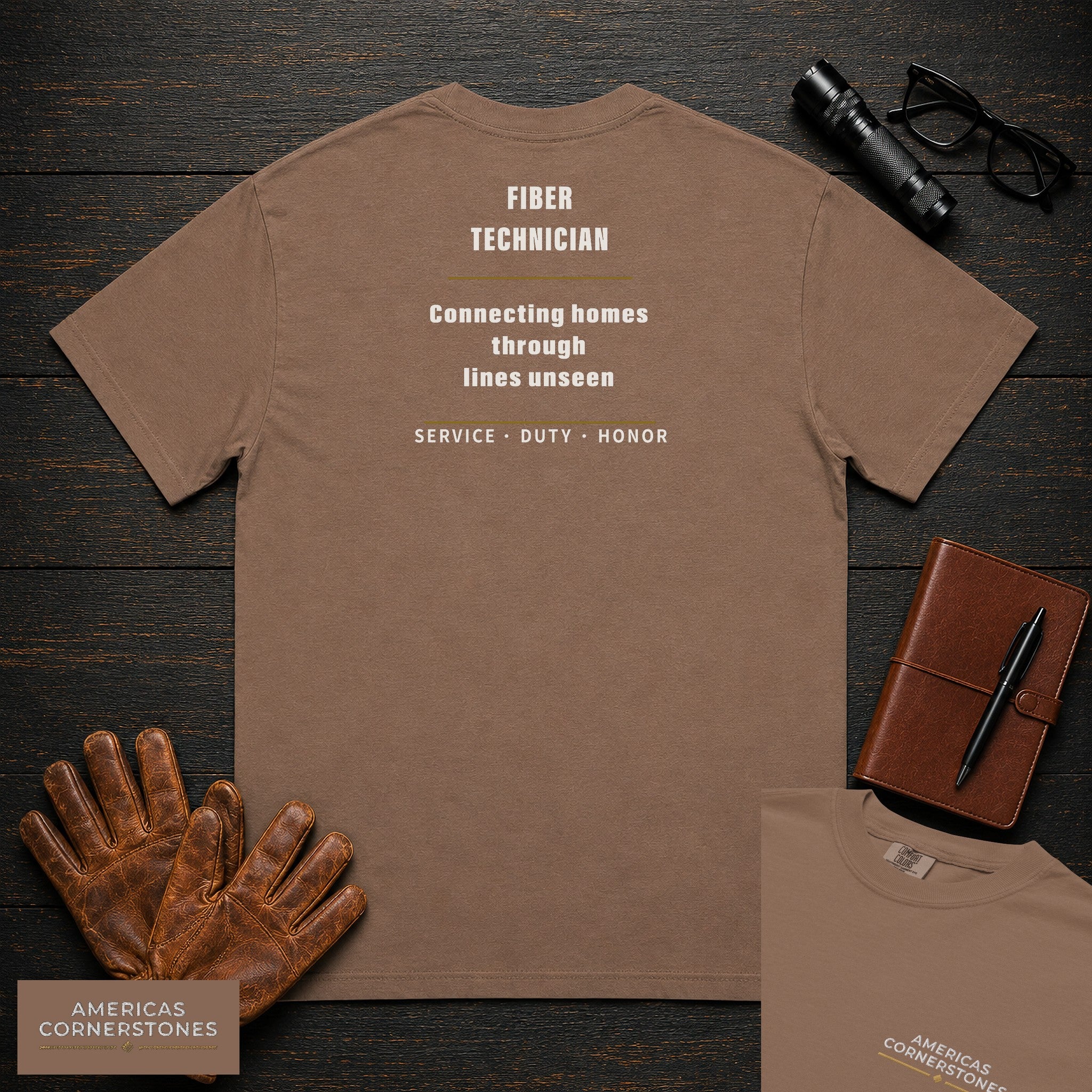 Fiber Technician Statement T-Shirt in Espresso — Americas Cornerstones