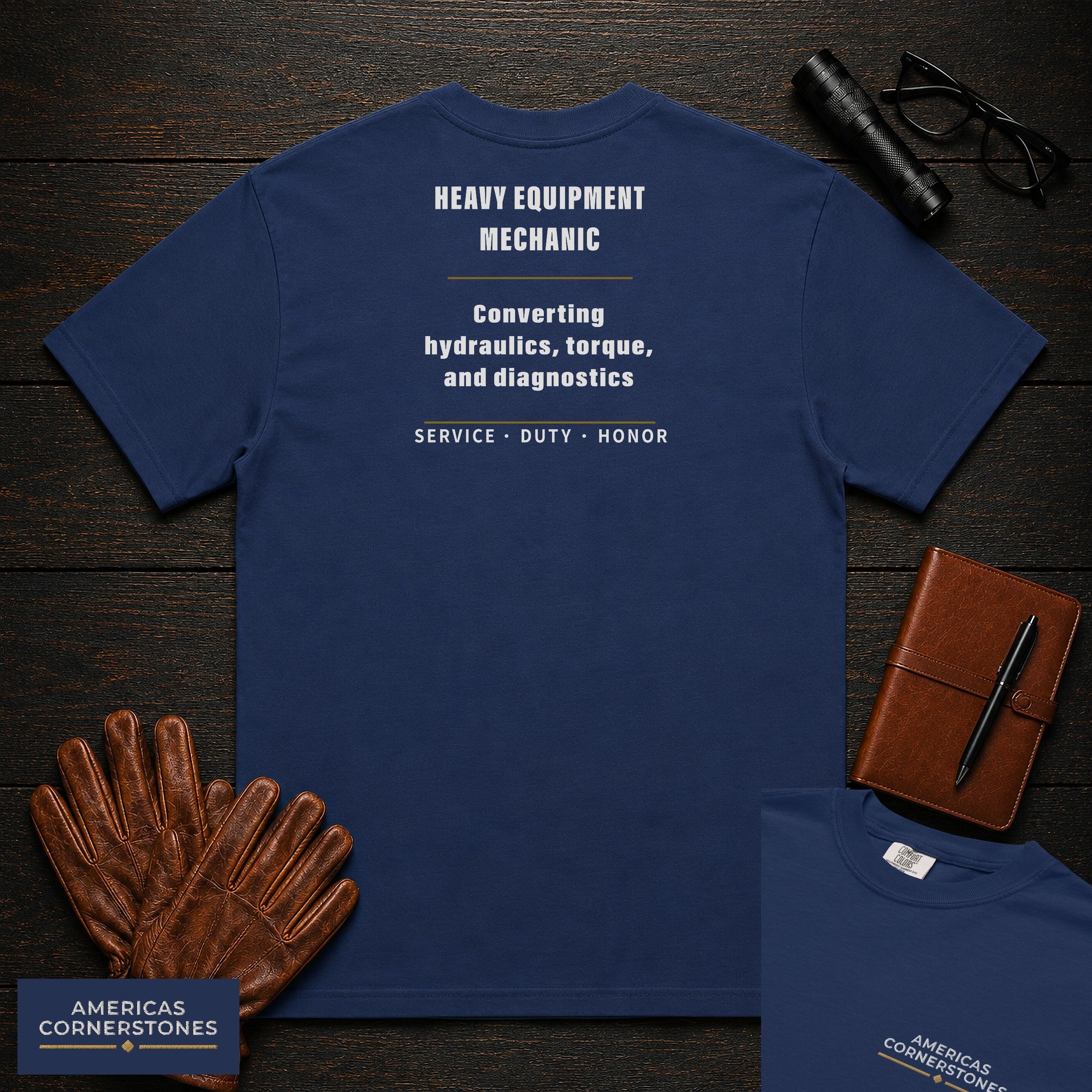 Heavy Equipment Mechanic Statement T-Shirt in True Navy — Americas Cornerstones