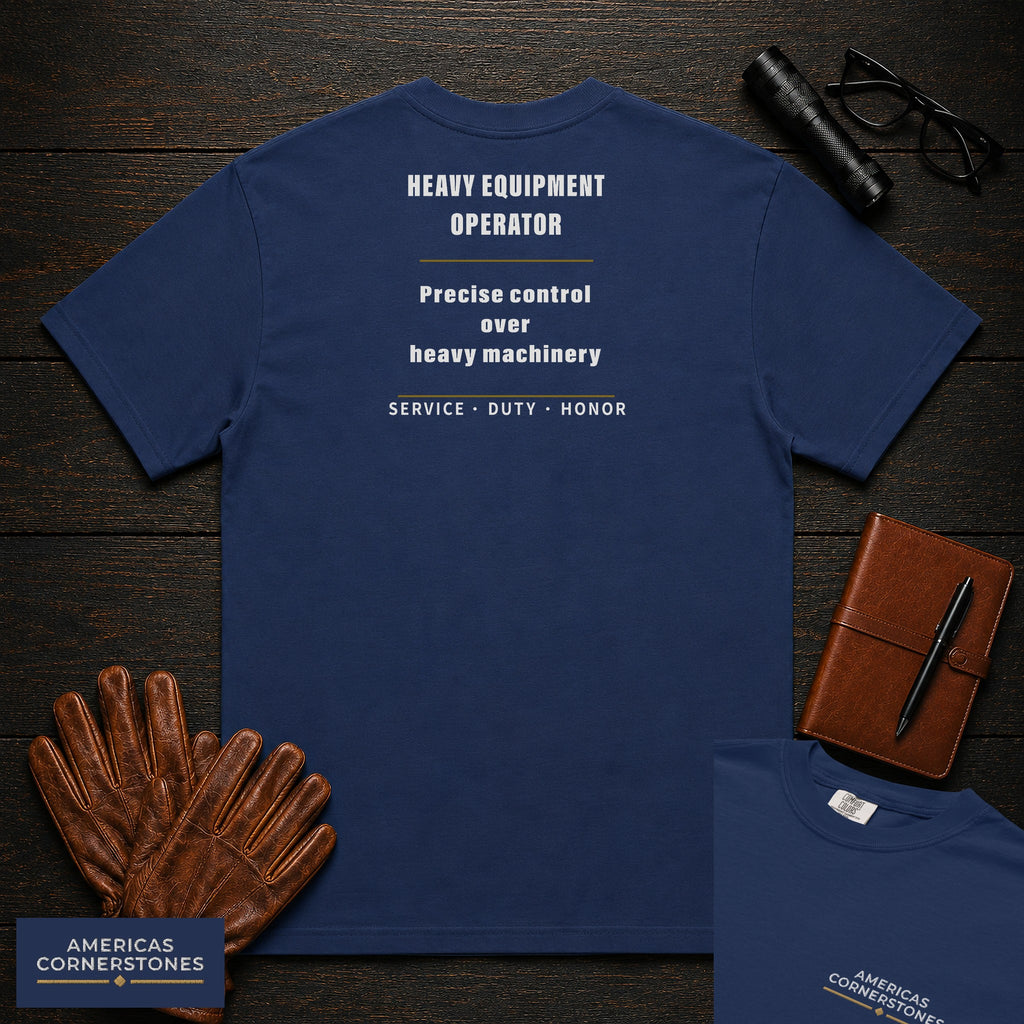 Heavy Equipment Operator Statement T-Shirt in True Navy — Americas Cornerstones