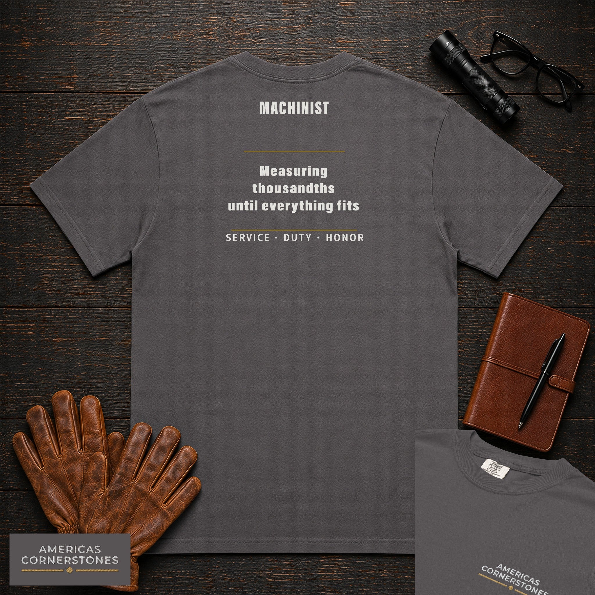 Machinist Statement T-Shirt in Graphite — Americas Cornerstones