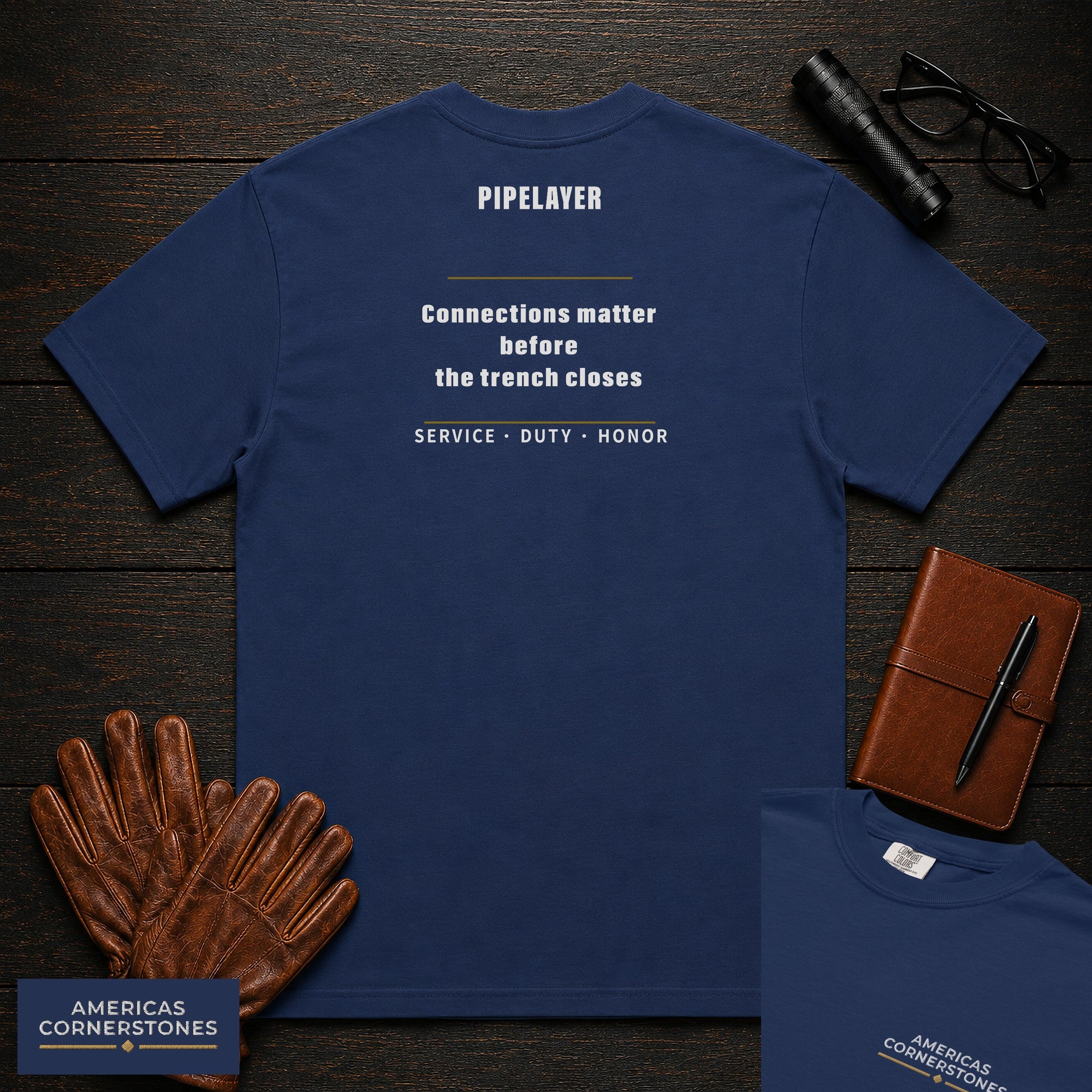 Pipelayer Statement T-Shirt in True Navy — Americas Cornerstones
