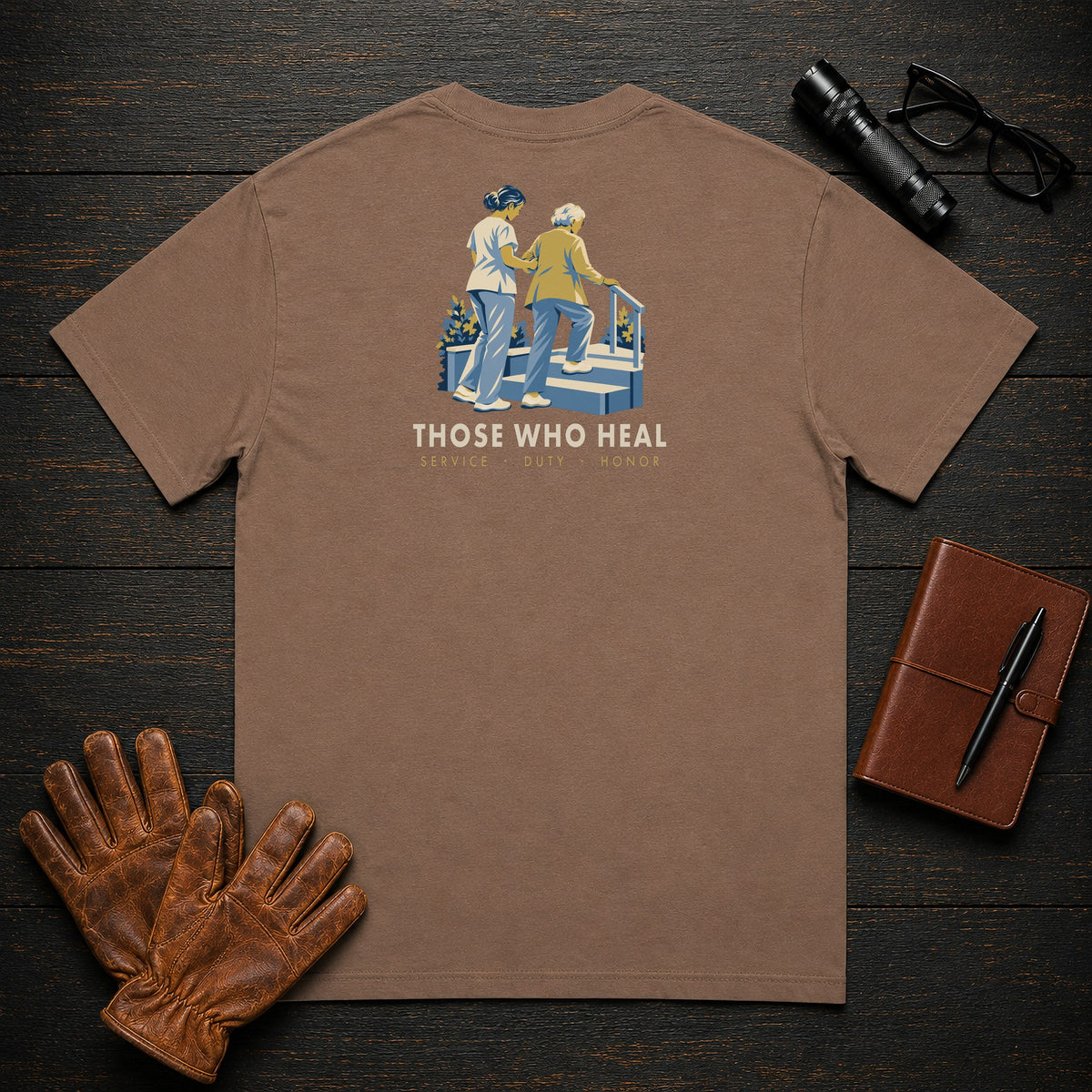Those Who Heal: Steady Steps back print t-shirt in Espresso