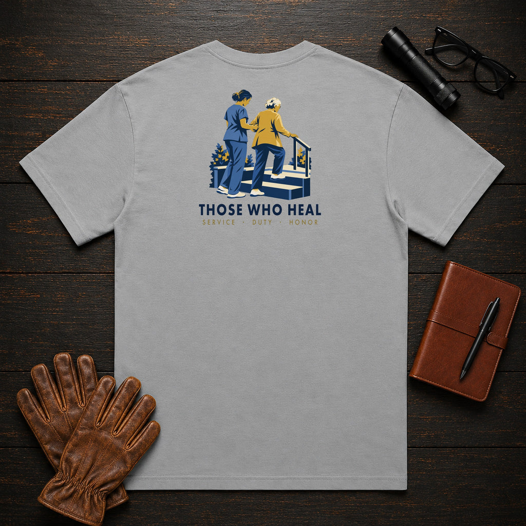 Those Who Heal: Steady Steps back print t-shirt in Grey