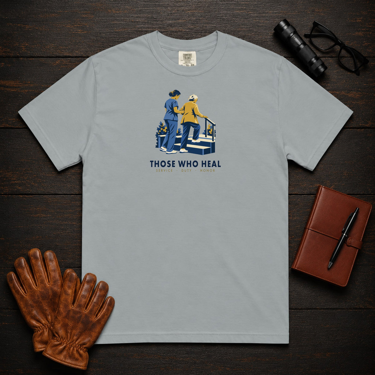Those Who Heal: Steady Steps front print t-shirt in Grey