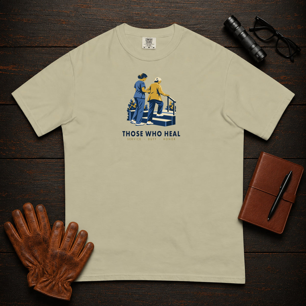 Those Who Heal: Steady Steps front print t-shirt in Khaki