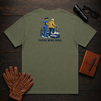 Those Who Heal: Steady Steps back print t-shirt in Moss