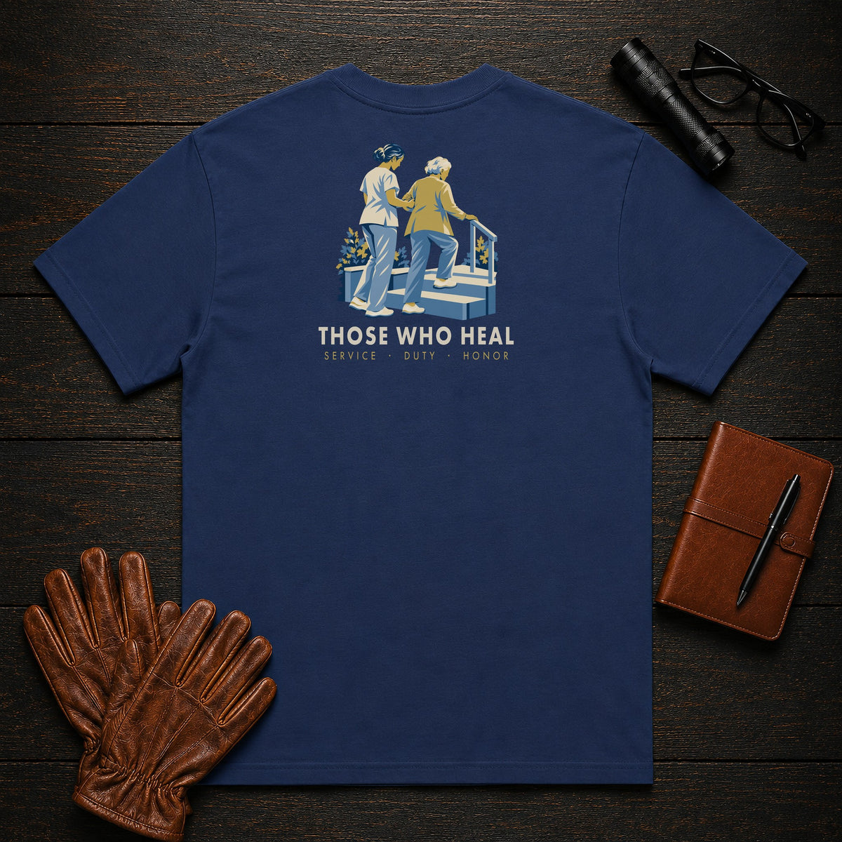 Those Who Heal: Steady Steps back print t-shirt in True Navy