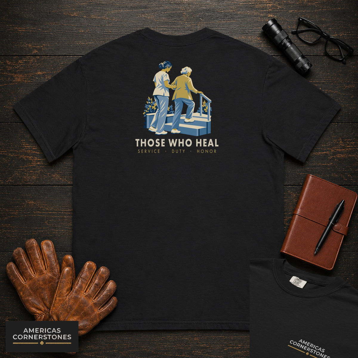 Those Who Heal: Steady Steps embroidered front and back print t-shirt in Black