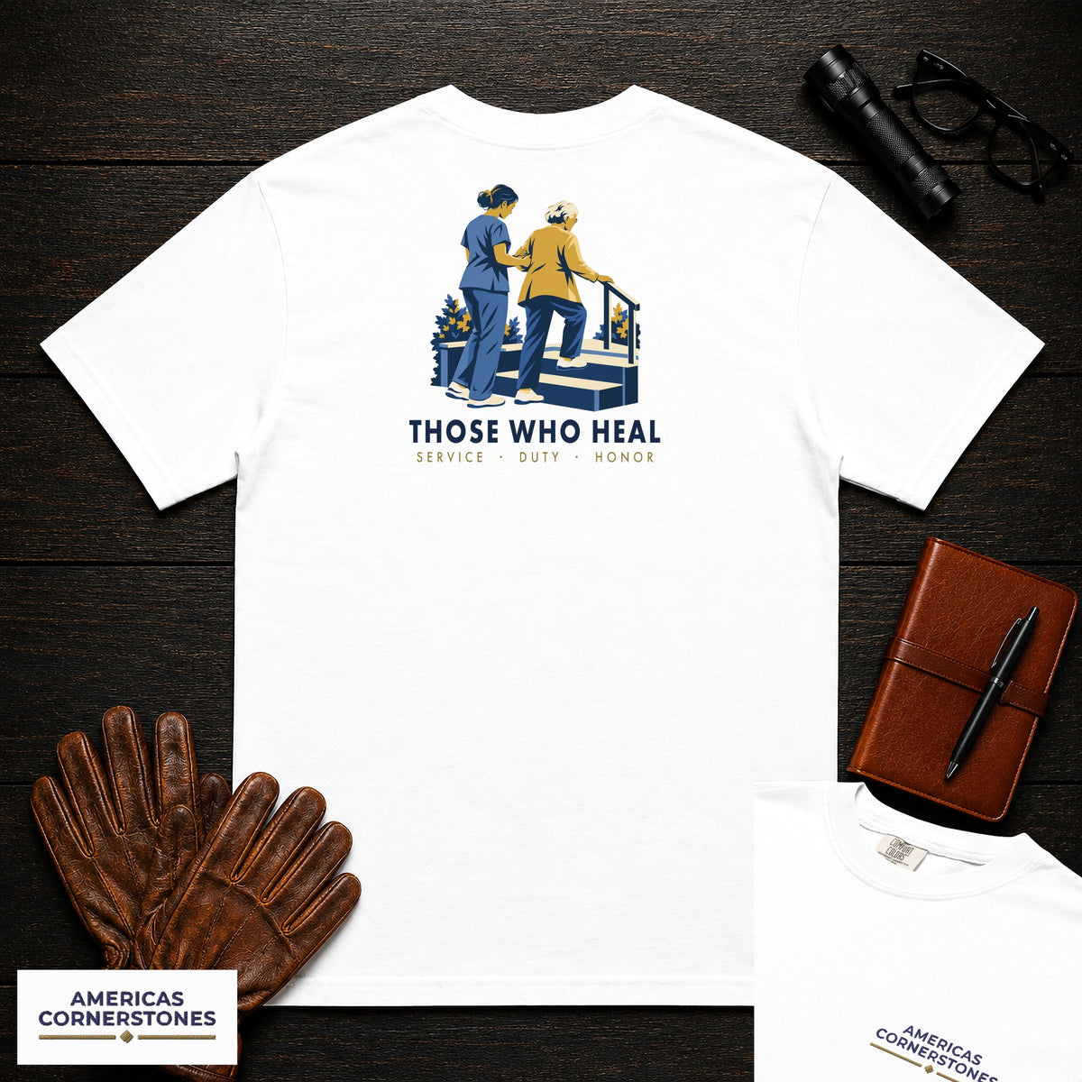 Those Who Heal: Steady Steps embroidered front and back print t-shirt in White