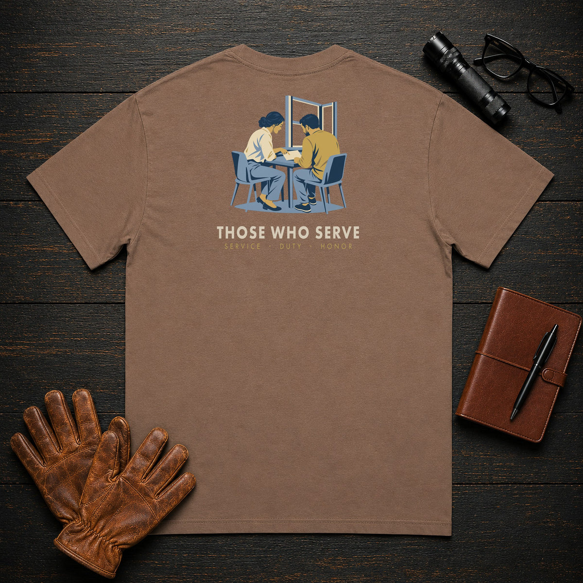 Those Who Serve: Side by Side back print t-shirt in Espresso
