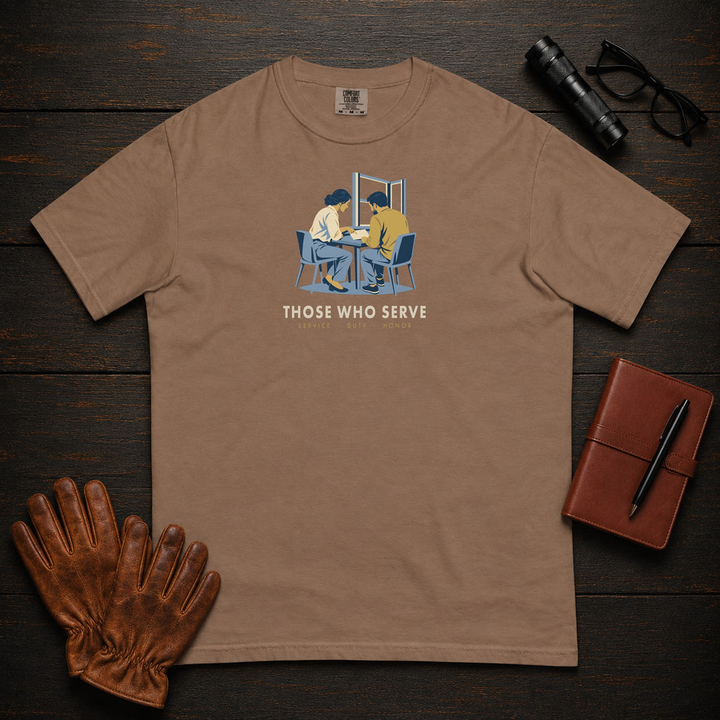 Those Who Serve: Side by Side front print t-shirt in Espresso