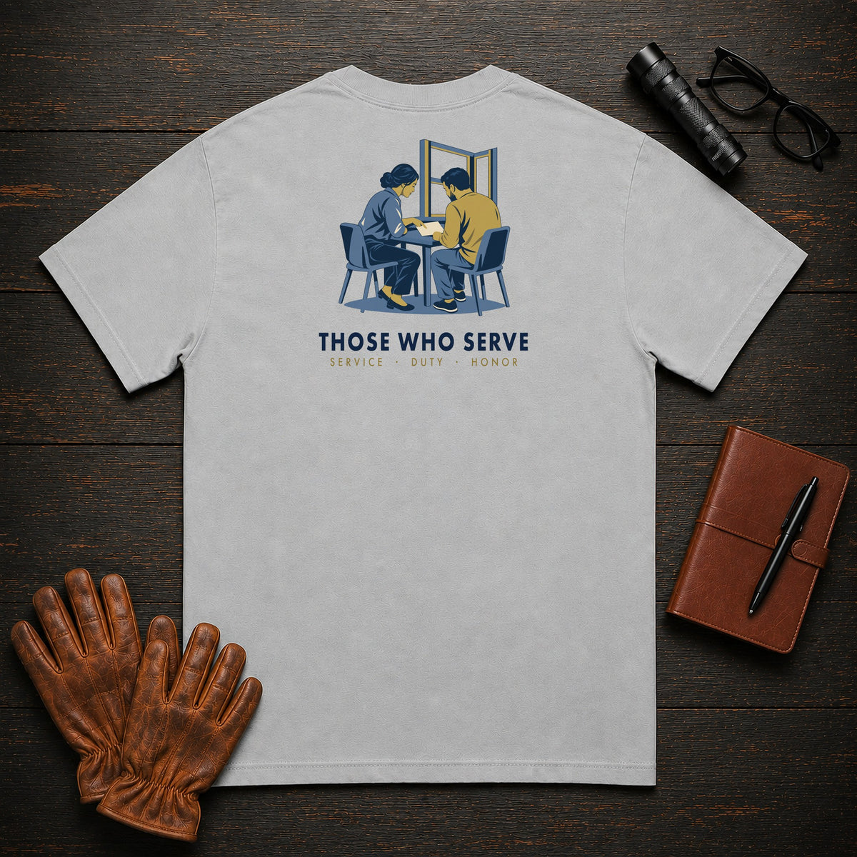 Those Who Serve: Side by Side back print t-shirt in Granite