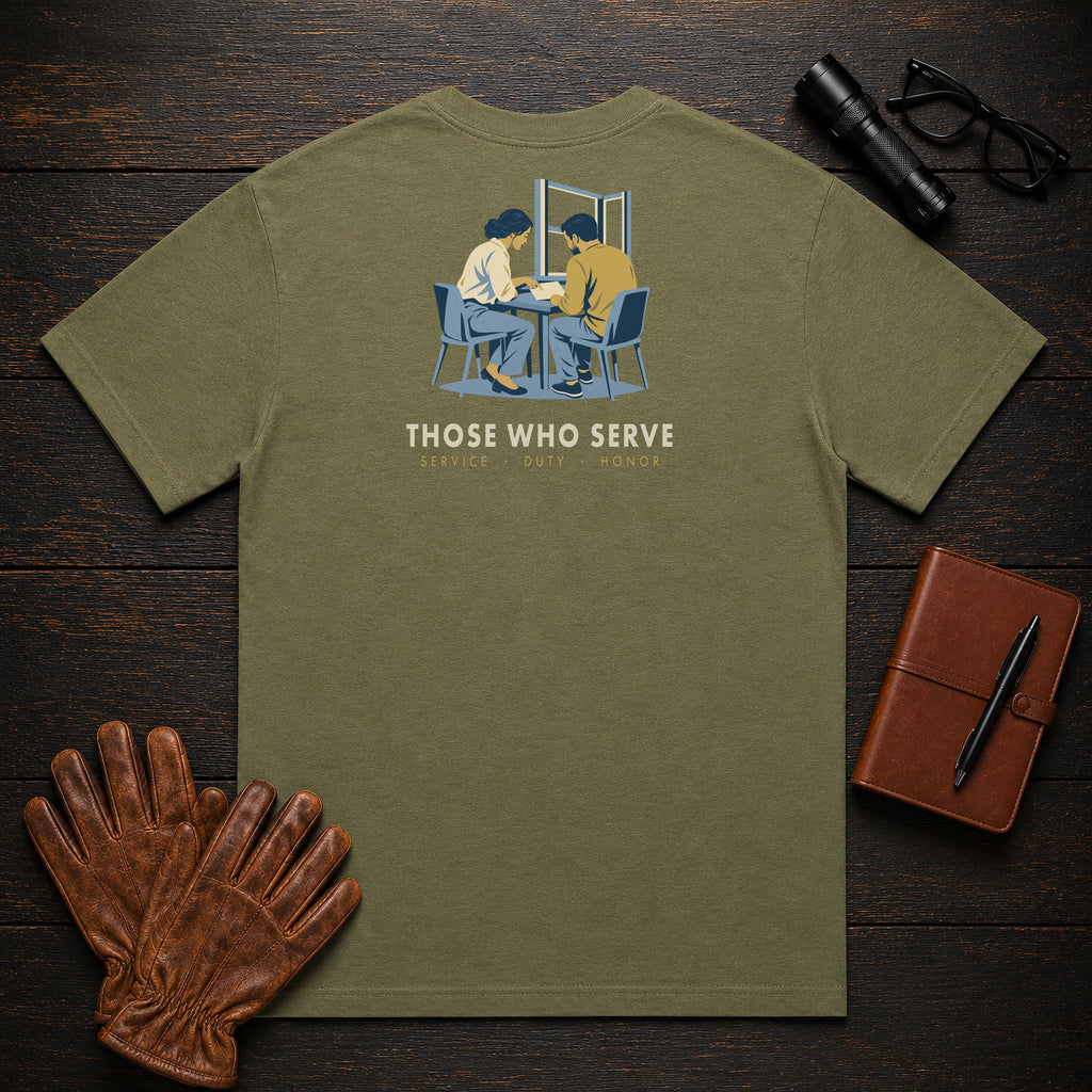 Those Who Serve: Side by Side back print t-shirt in Hemp