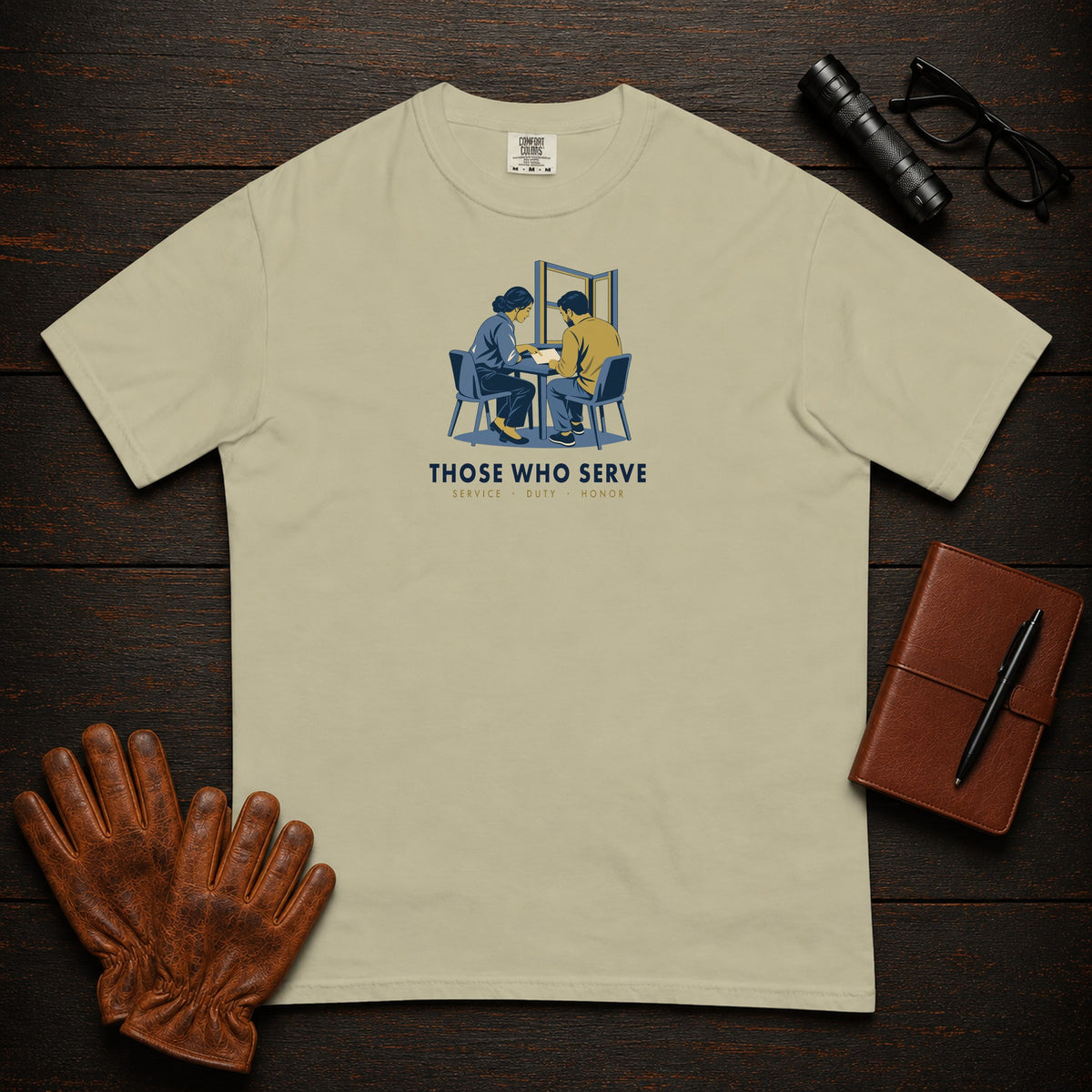 Those Who Serve: Side by Side front print t-shirt in Khaki