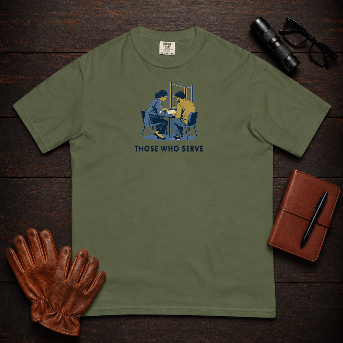 Those Who Serve: Side by Side front print t-shirt in Moss