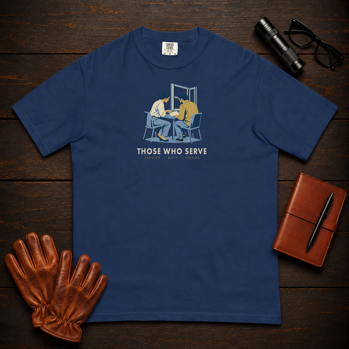 Those Who Serve: Side by Side front print t-shirt in True Navy