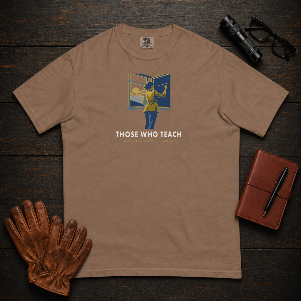 Those Who Teach: First Light front print t-shirt in Espresso