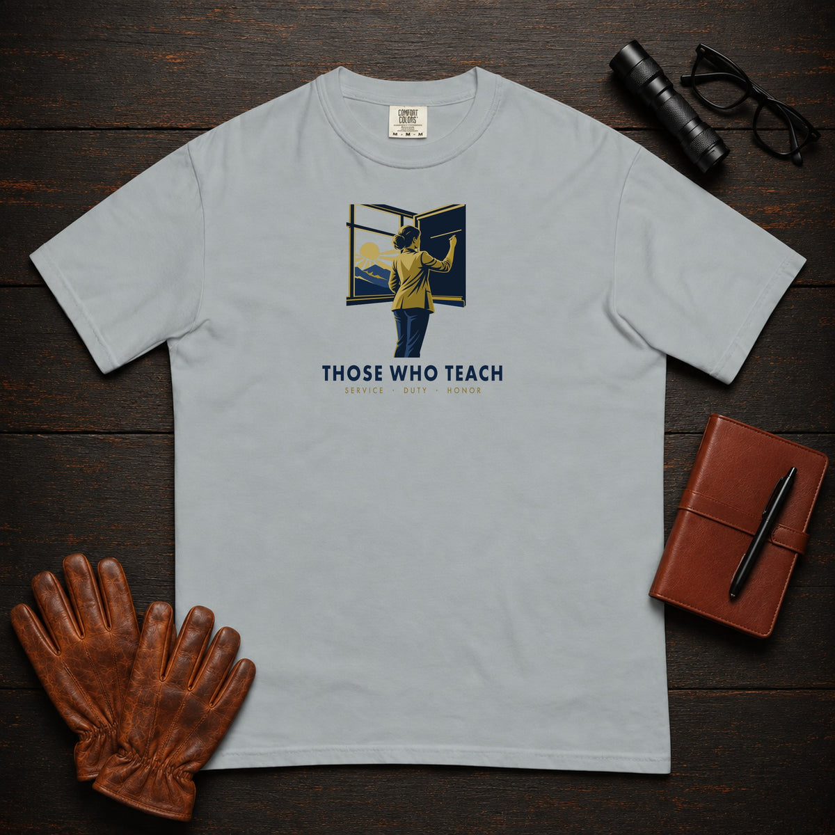 Those Who Teach: First Light front print t-shirt in Granite