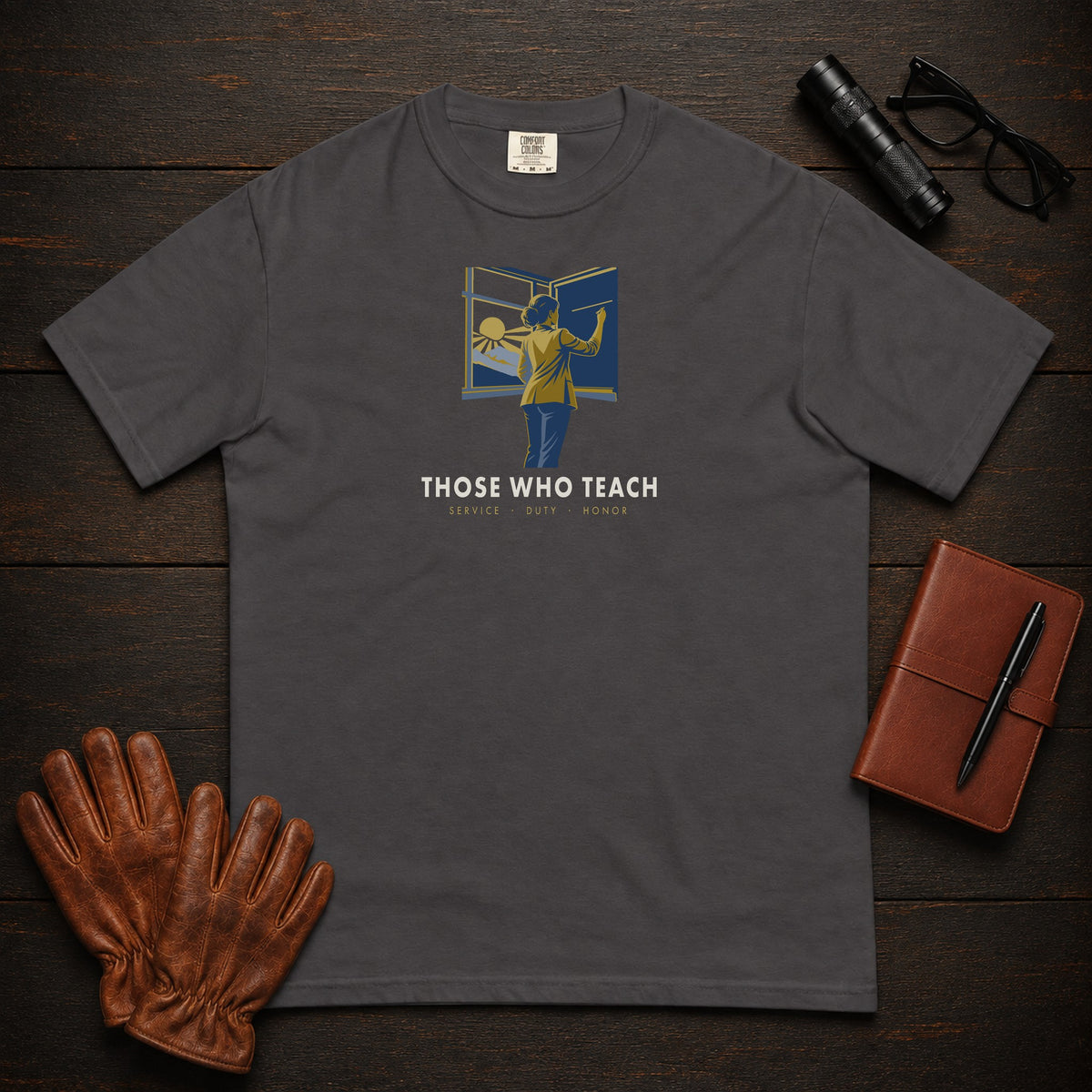 Those Who Teach: First Light front print t-shirt in Graphite