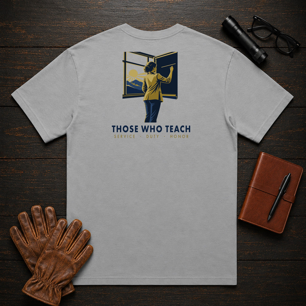 Those Who Teach: First Light back print t-shirt in Grey
