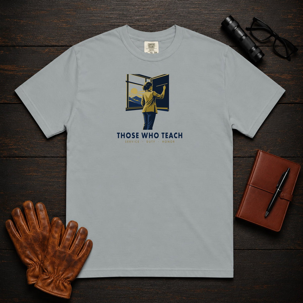 Those Who Teach: First Light front print t-shirt in Grey