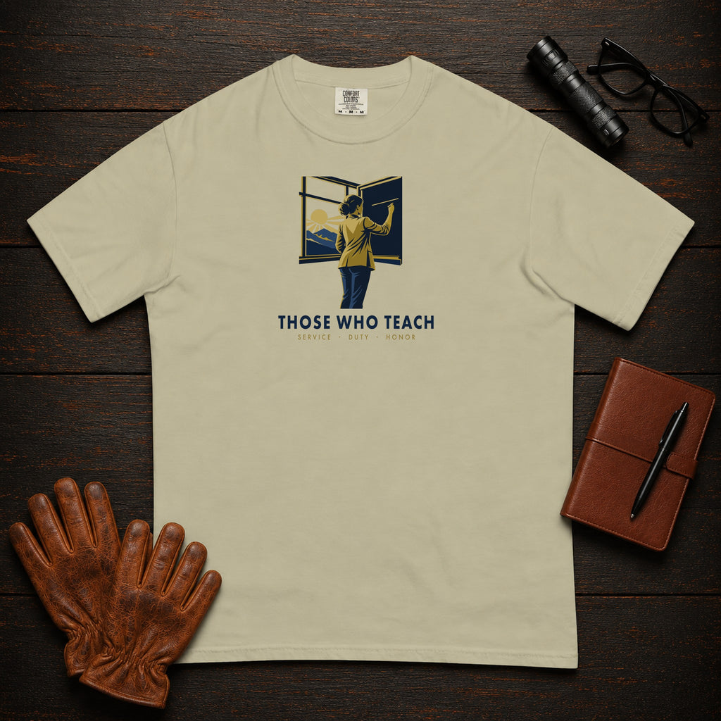 Those Who Teach: First Light front print t-shirt in Khaki