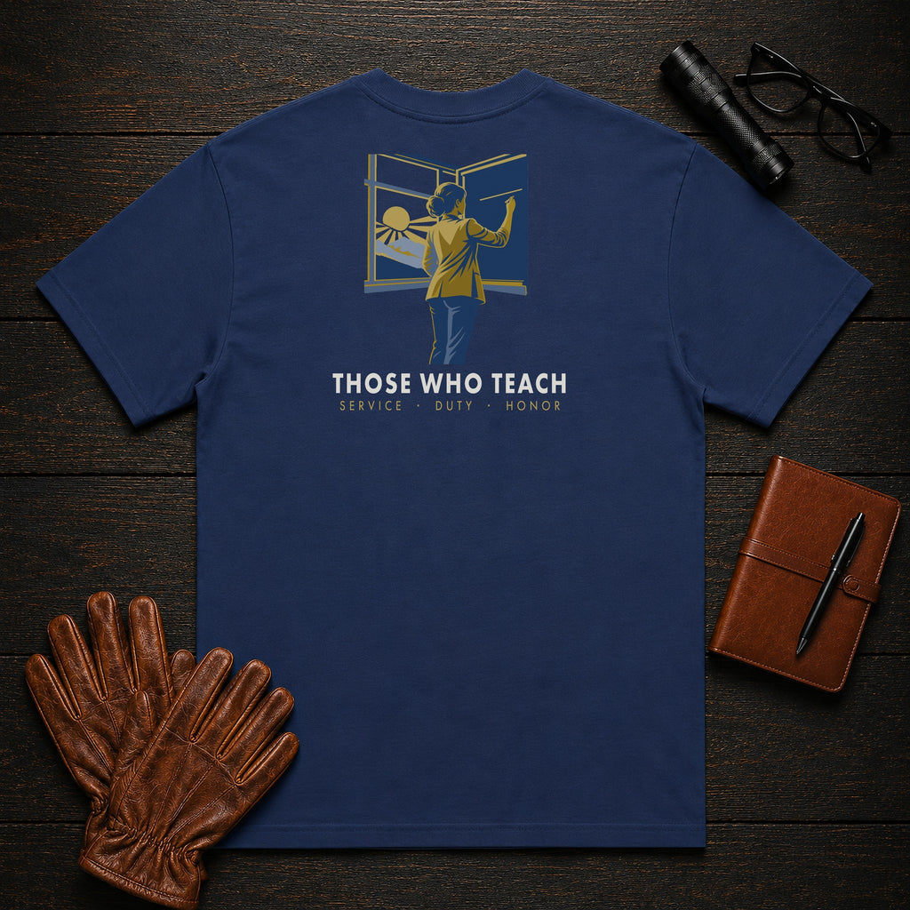 Those Who Teach: First Light back print t-shirt in True Navy