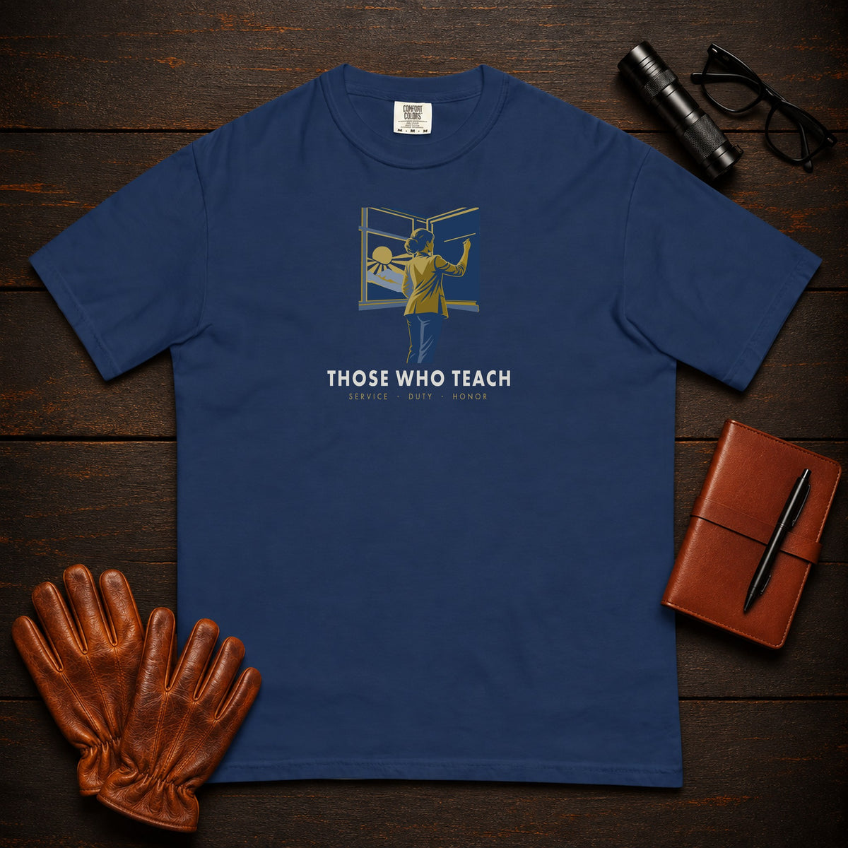 Those Who Teach: First Light front print t-shirt in True Navy