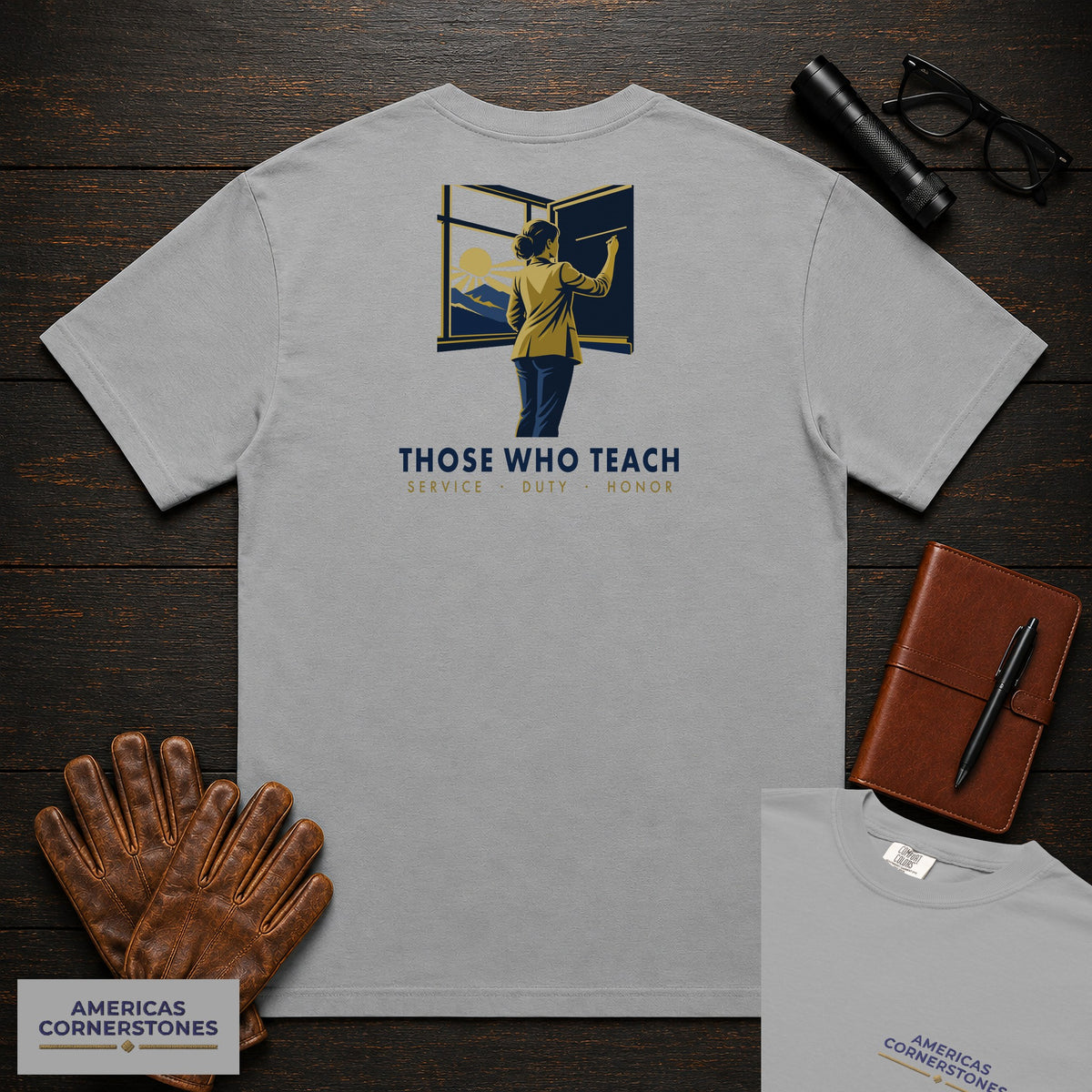 Those Who Teach: First Light embroidered front and back print t-shirt in Grey