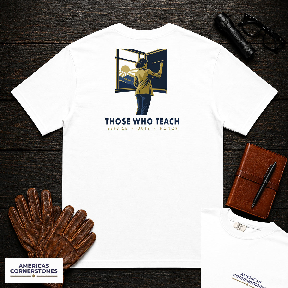 Those Who Teach: First Light embroidered front and back print t-shirt in White
