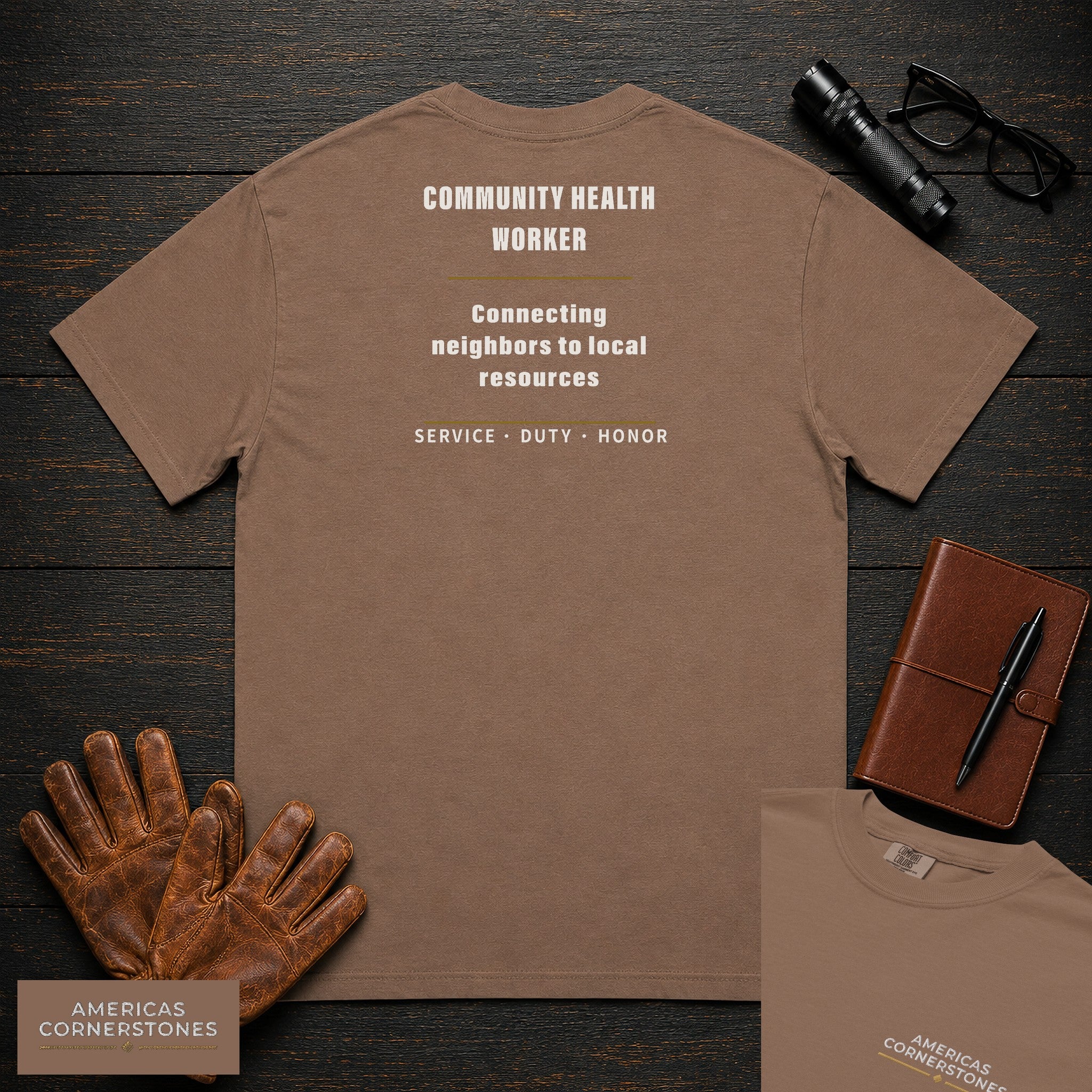 Community Health Worker Statement T-Shirt in Espresso — Americas Cornerstones