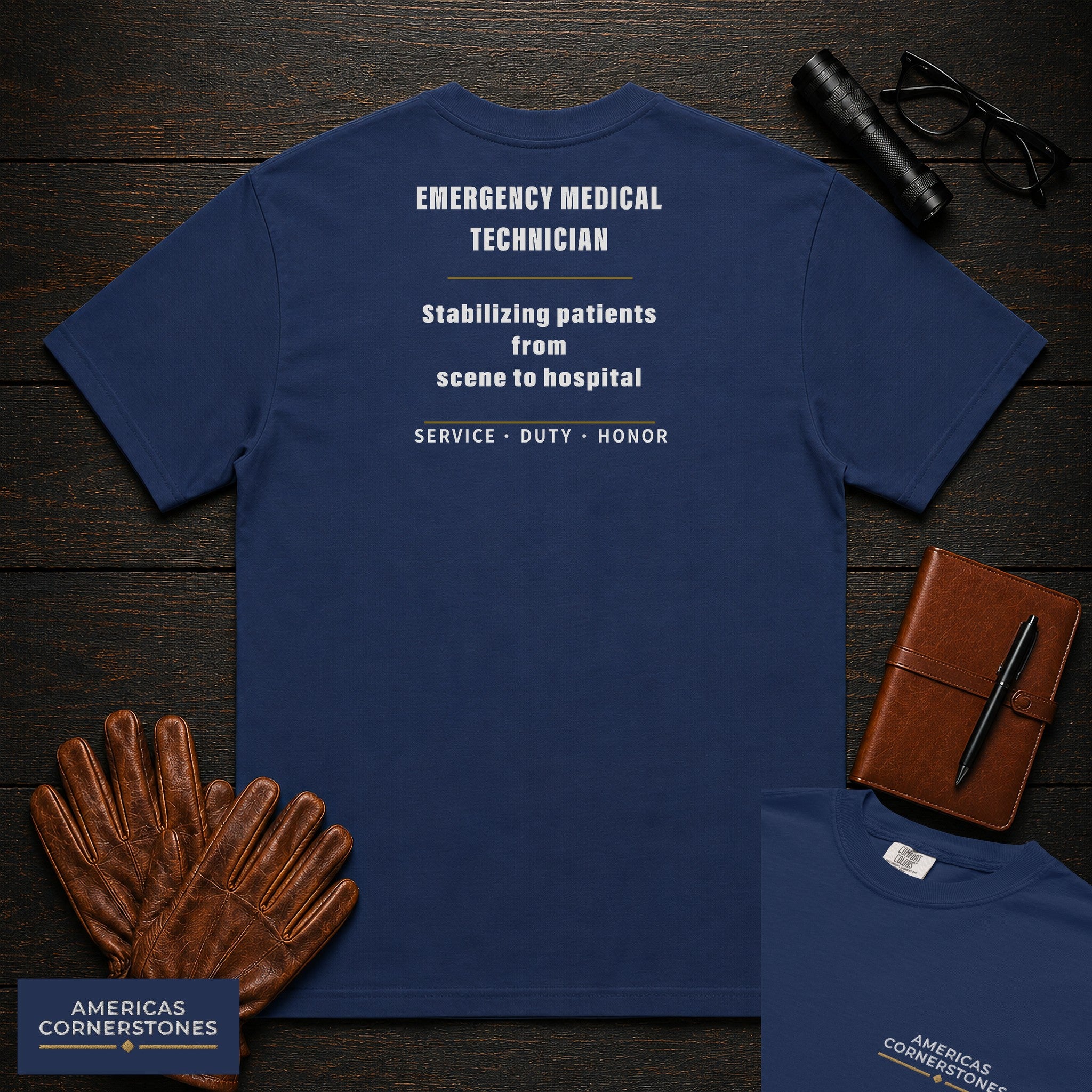 Emergency Medical Technician Statement T-Shirt in True Navy — Americas Cornerstones