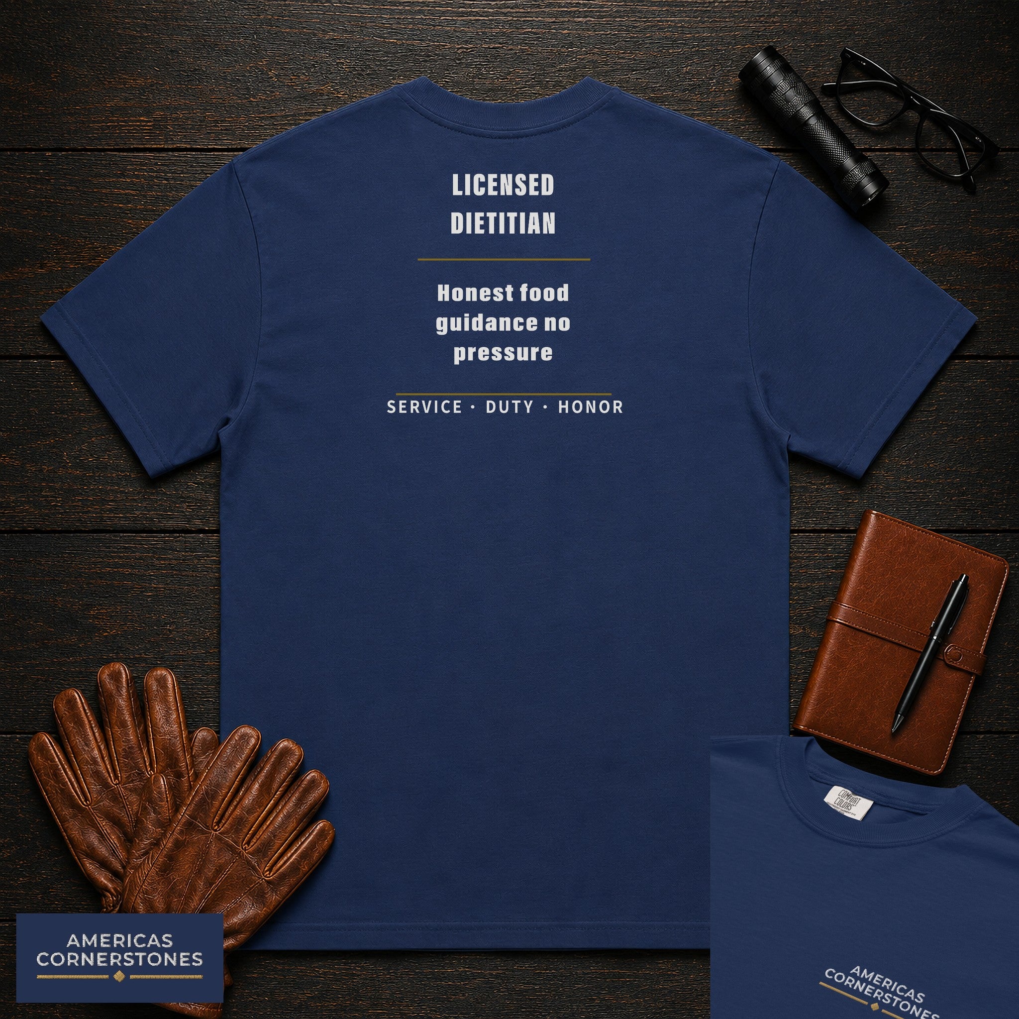 Licensed Dietitian Statement T-Shirt in True Navy — Americas Cornerstones