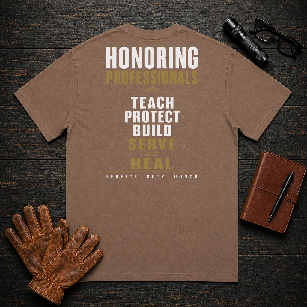 Honoring Professionals T-Shirt in Espresso — Americas Cornerstones