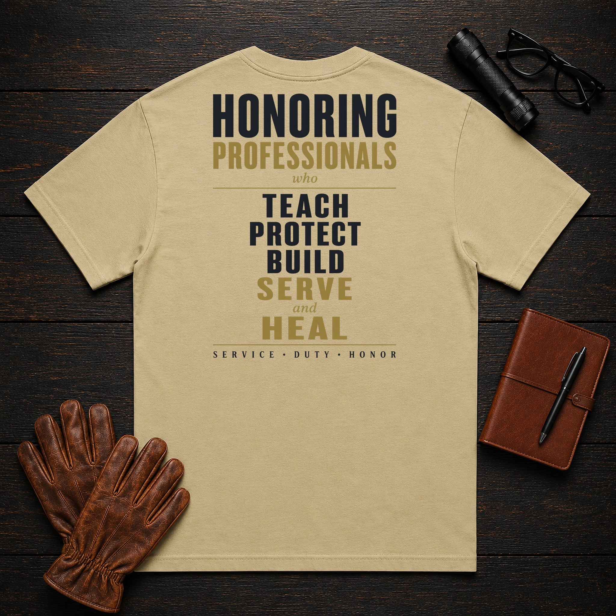 Honoring Professionals T-Shirt in Khaki — Americas Cornerstones