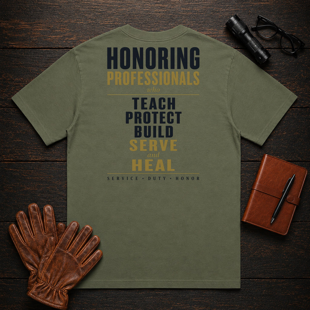 Honoring Professionals T-Shirt in Moss — Americas Cornerstones