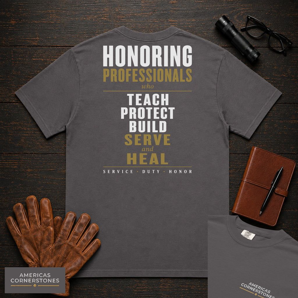 Honoring Professionals Statement T-Shirt in Graphite — Americas Cornerstones