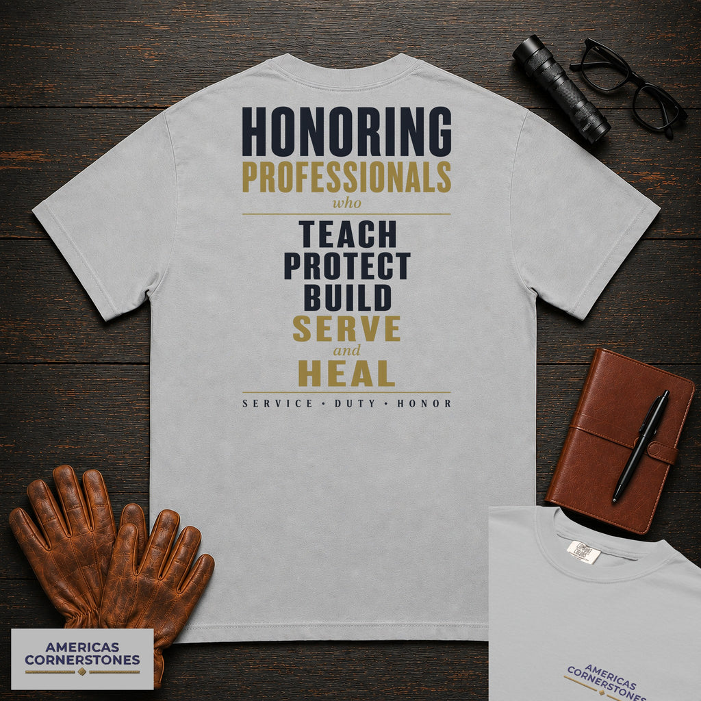 Honoring Professionals Statement T-Shirt in Granite — Americas Cornerstones