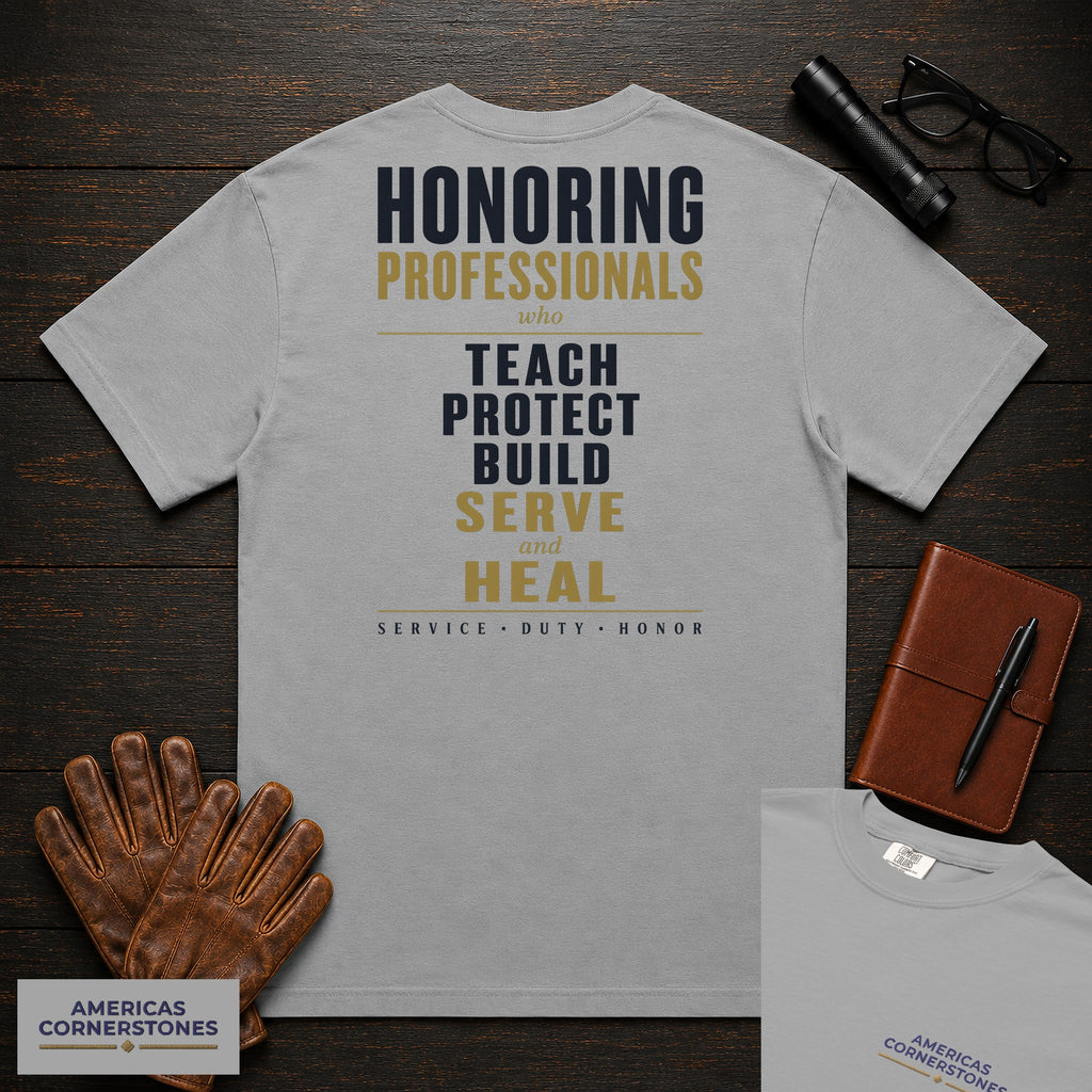 Honoring Professionals Statement T-Shirt in Grey — Americas Cornerstones