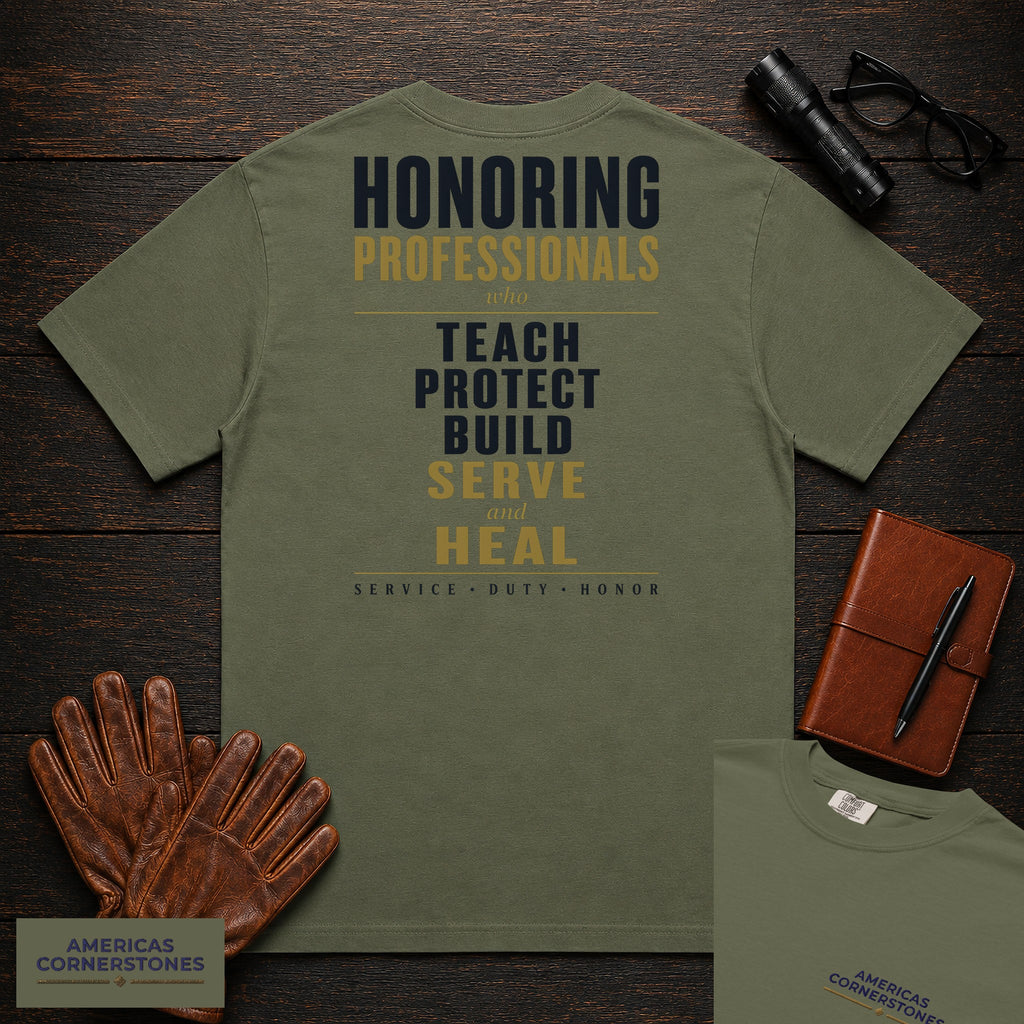 Honoring Professionals Statement T-Shirt in Moss — Americas Cornerstones