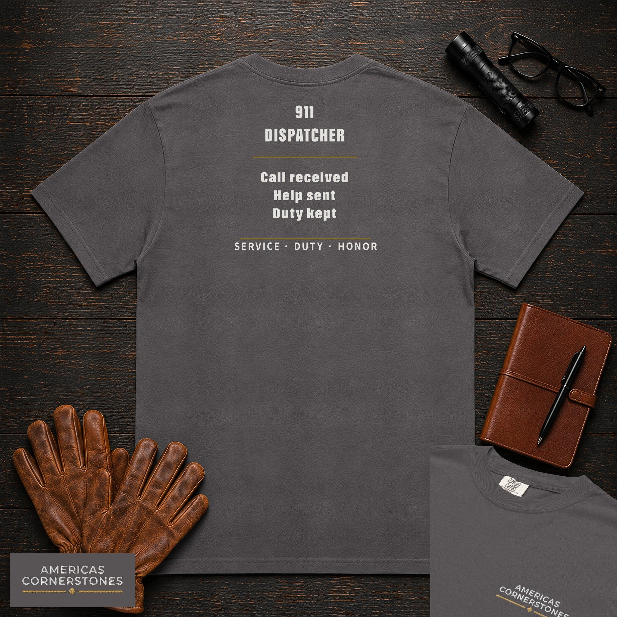 911 Dispatcher Statement T-Shirt in Graphite — Americas Cornerstones