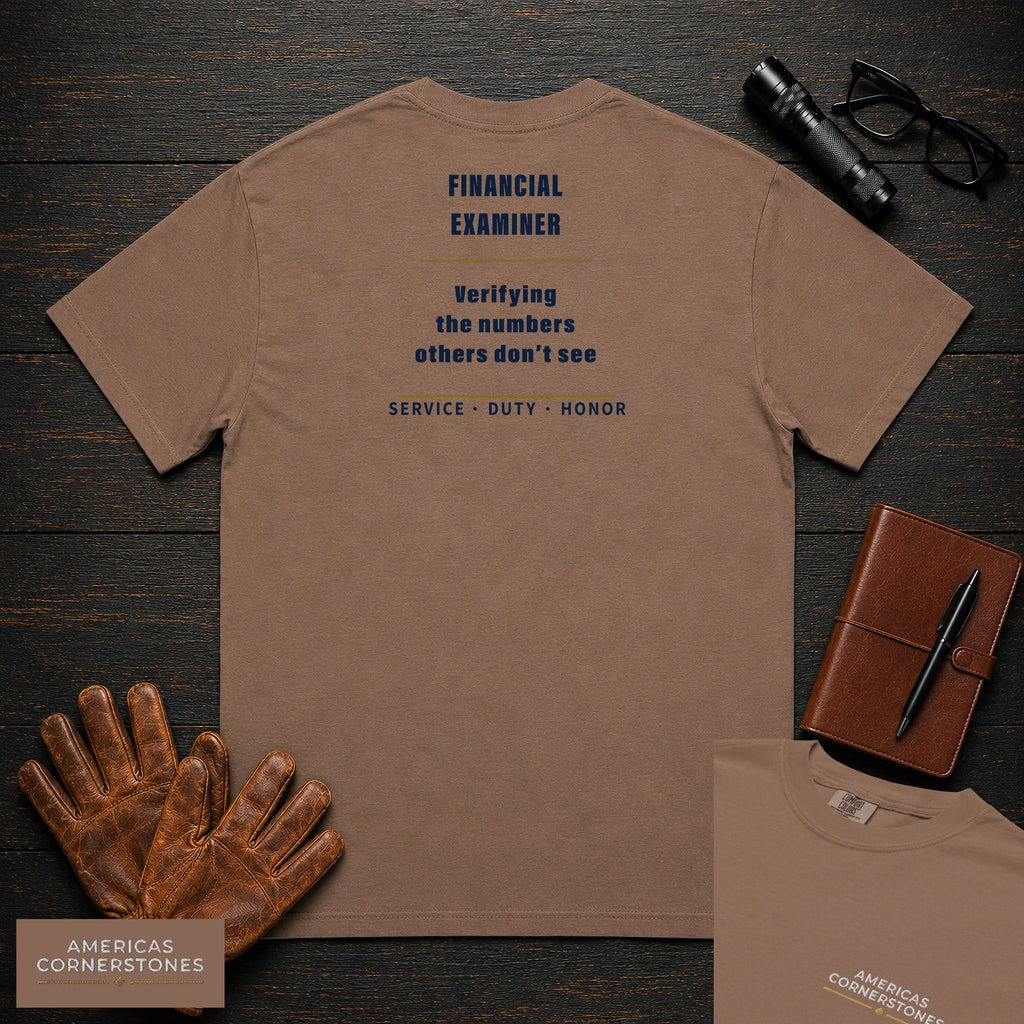 Financial Examiner Statement T-Shirt in Espresso — Americas Cornerstones