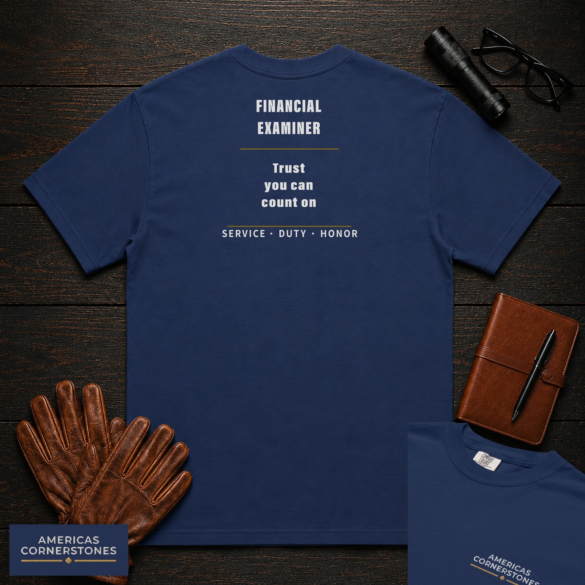 Financial Examiner Statement T-Shirt in True Navy — Americas Cornerstones