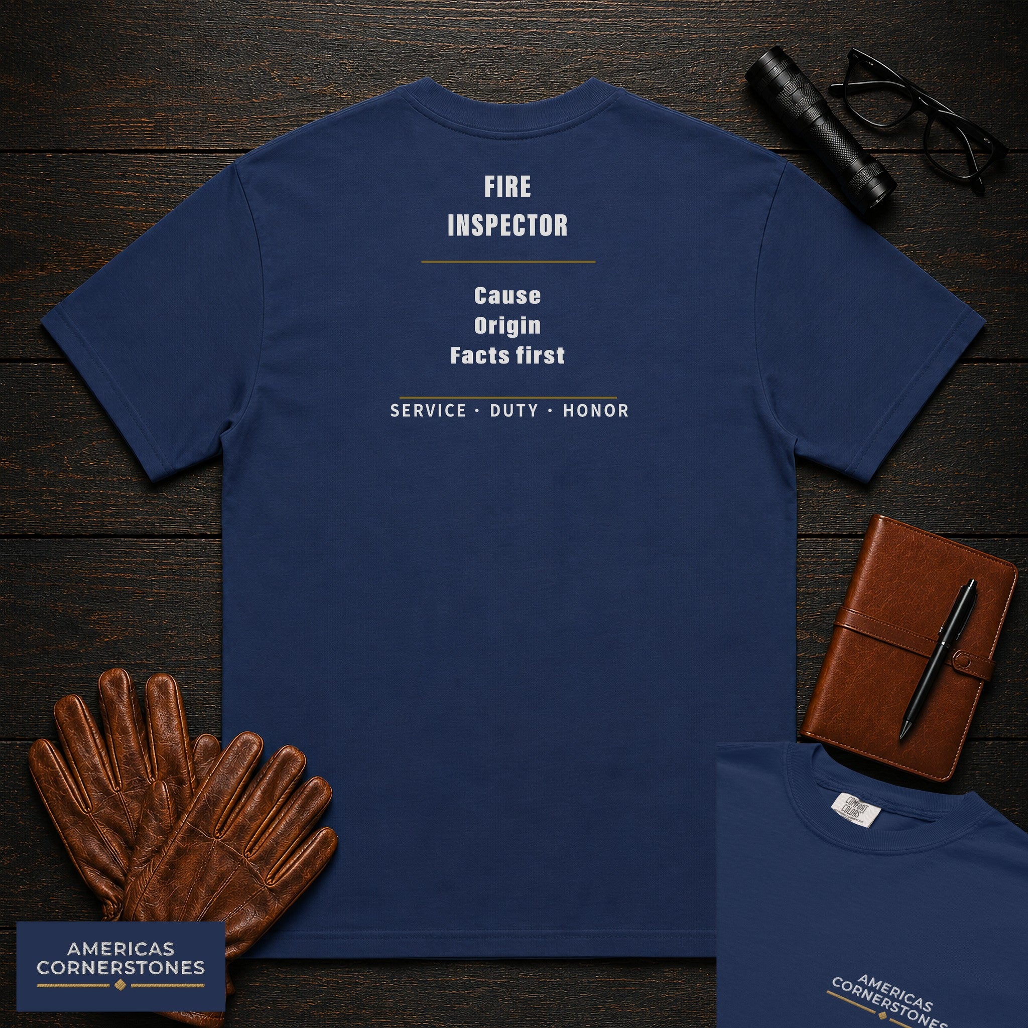 Fire Inspector Statement T-Shirt in True Navy — Americas Cornerstones