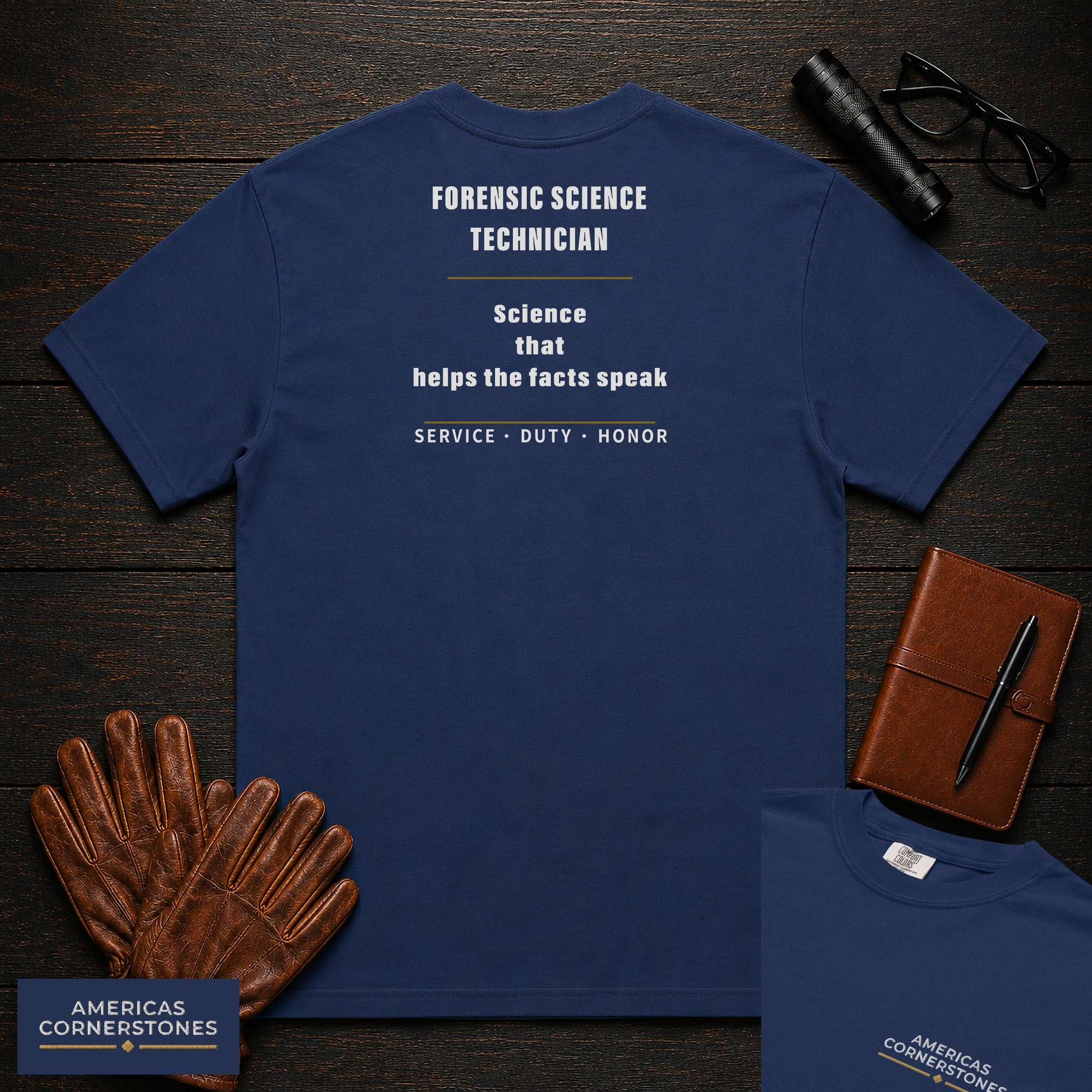 Forensic Science Technician Statement T-Shirt in True Navy — Americas Cornerstones