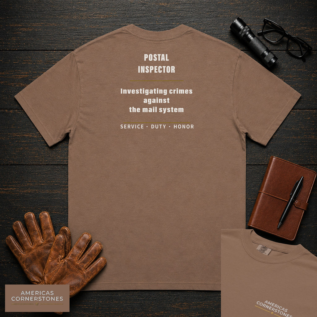 Postal Inspector Statement T-Shirt in Espresso — Americas Cornerstones