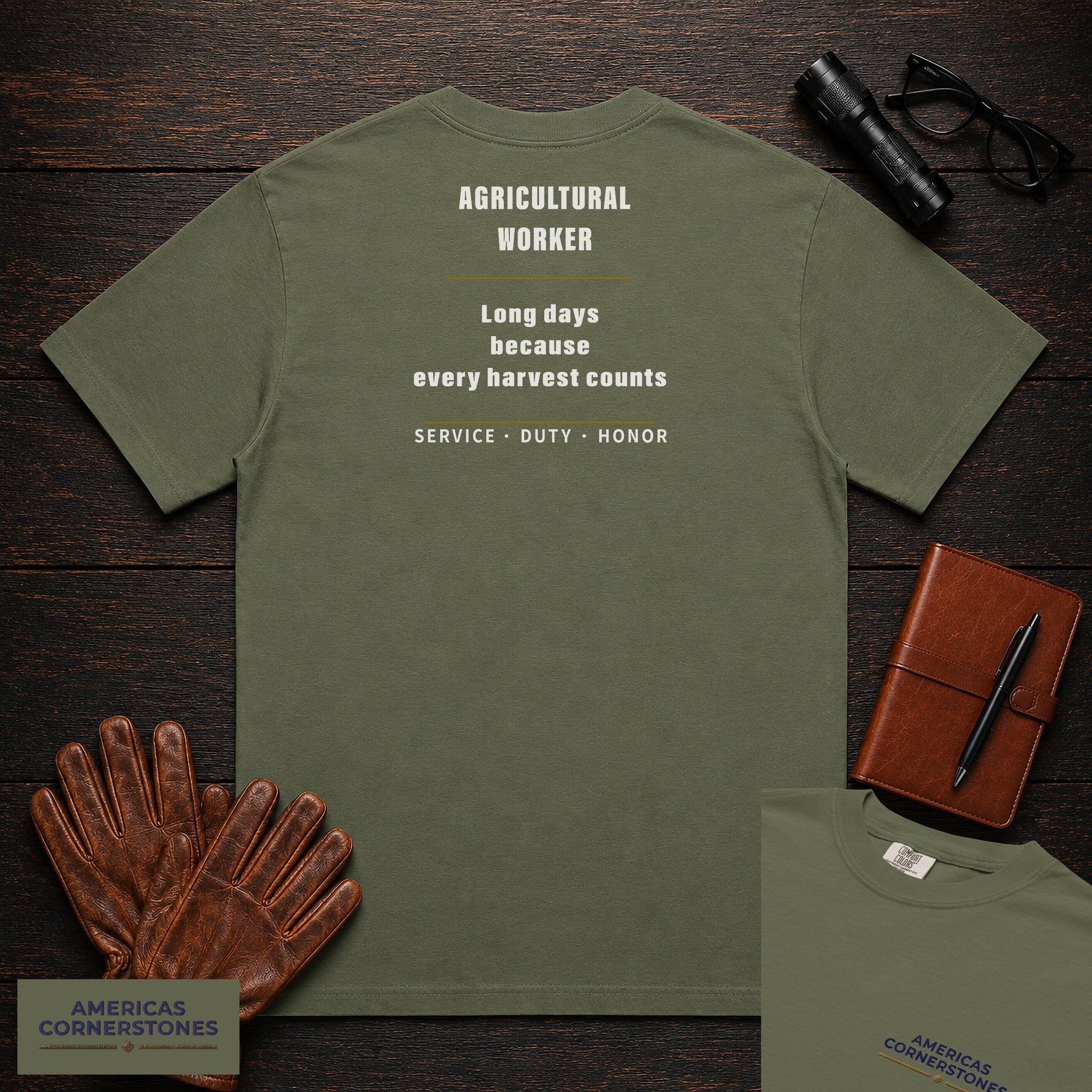 Agricultural Worker Statement T-Shirt in Moss — Americas Cornerstones