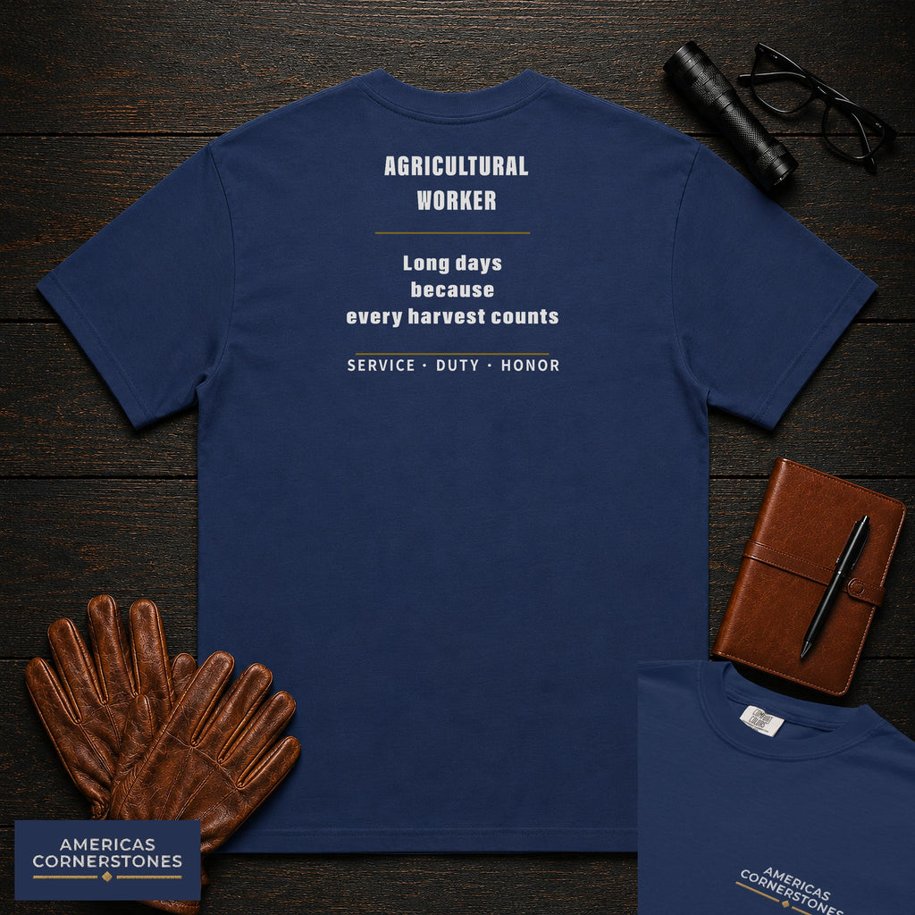Agricultural Worker Statement T-Shirt in True Navy — Americas Cornerstones