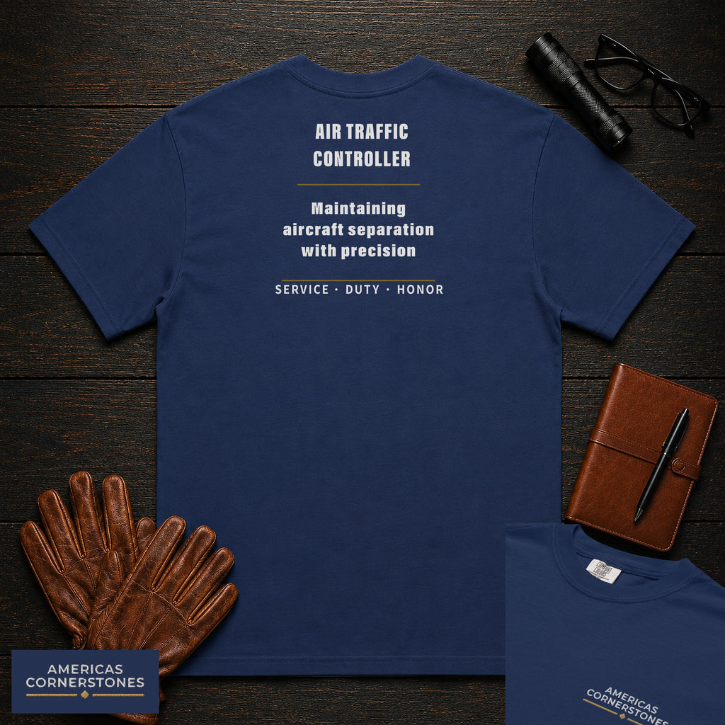 Air Traffic Controller Statement T-Shirt in True Navy — Americas Cornerstones