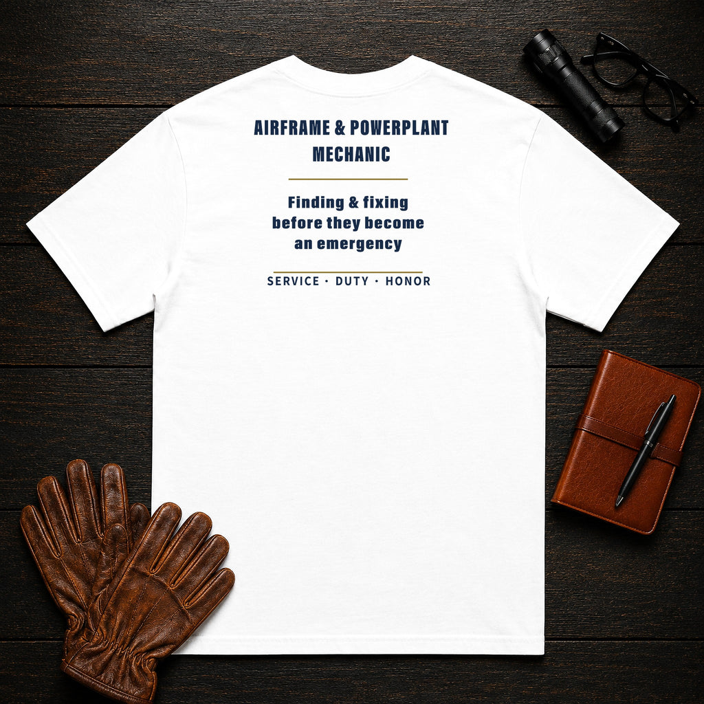 Airframe Powerplant Mechanic T-Shirt in White — Americas Cornerstones
